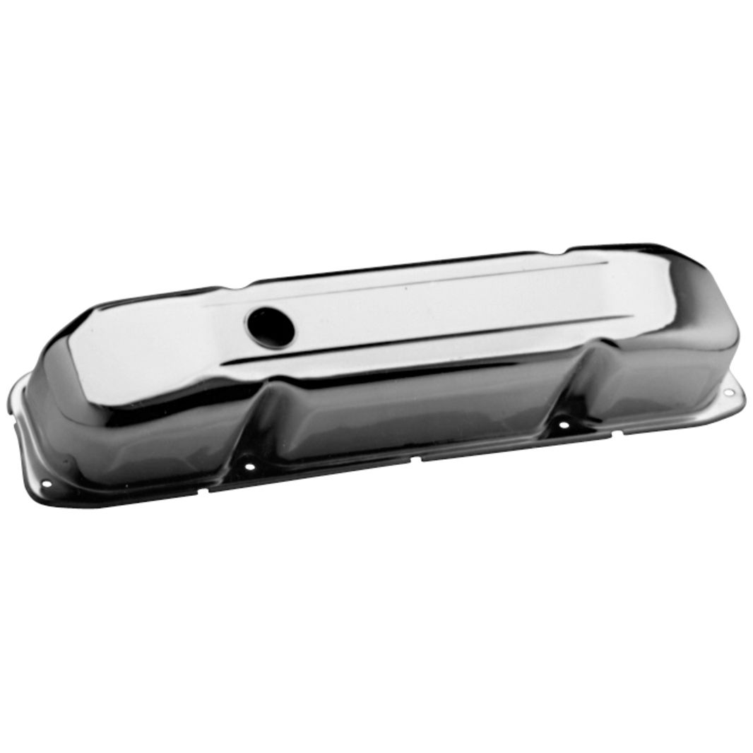 Engine Valve Covers; Stamped Steel; Tall; Chrome; w/ Baffles; Fits BB Chrysler