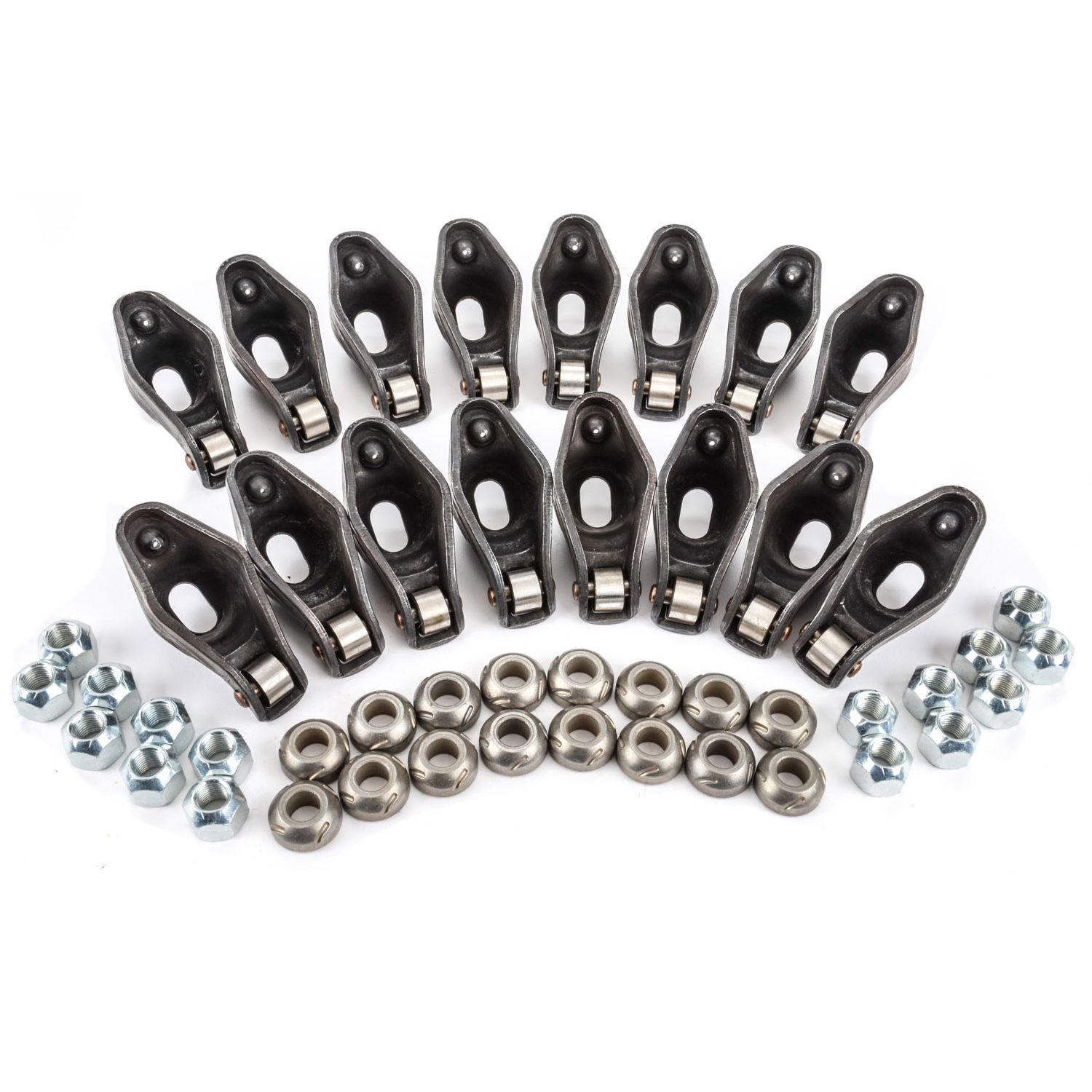 Engine Roller Rocker Arm Set; 1.5 Ratio 3/8 Stud; Stamped Steel; Fits SB Chevy