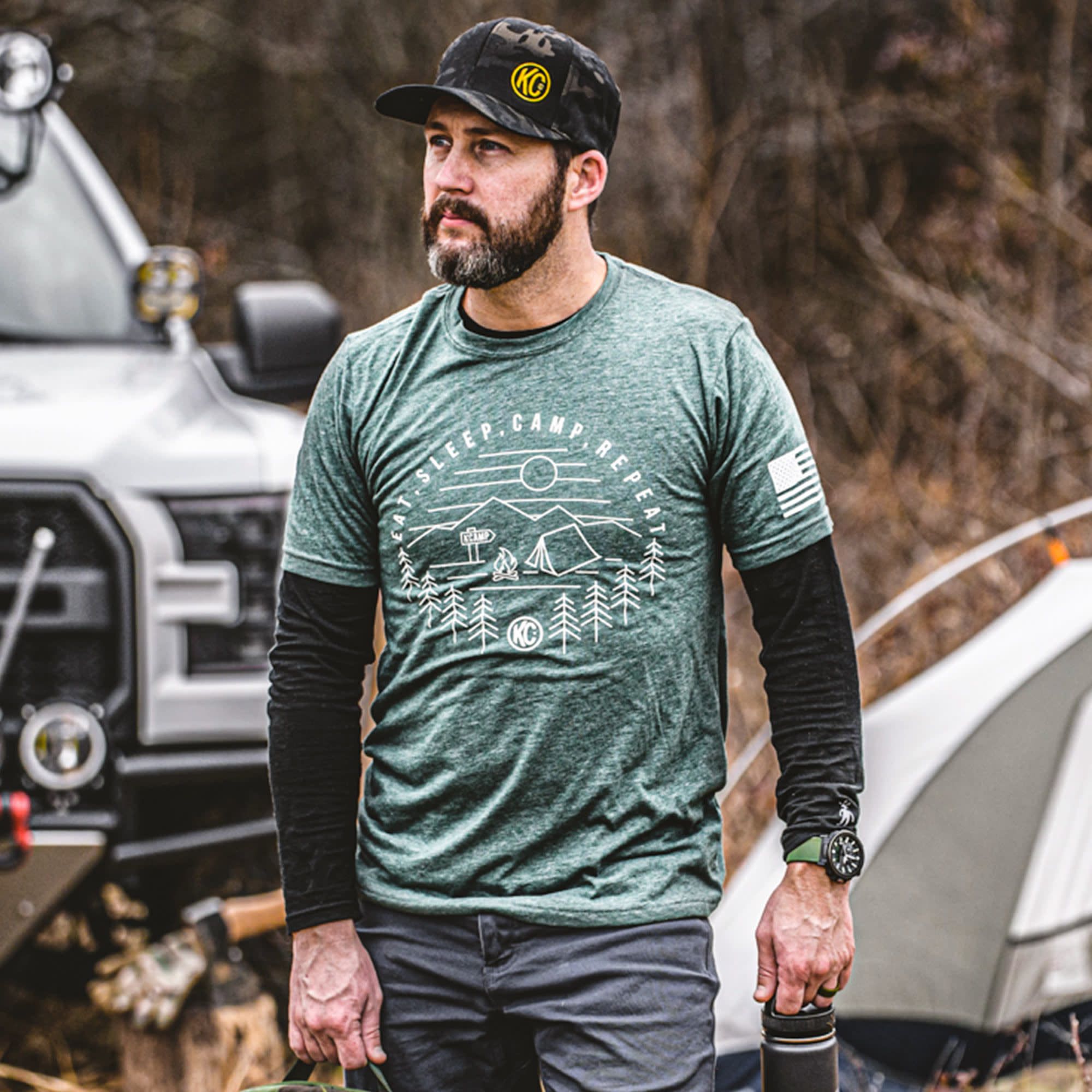 KC Eat Sleep  Camp Repeat Tee Shirt - Pine - Large