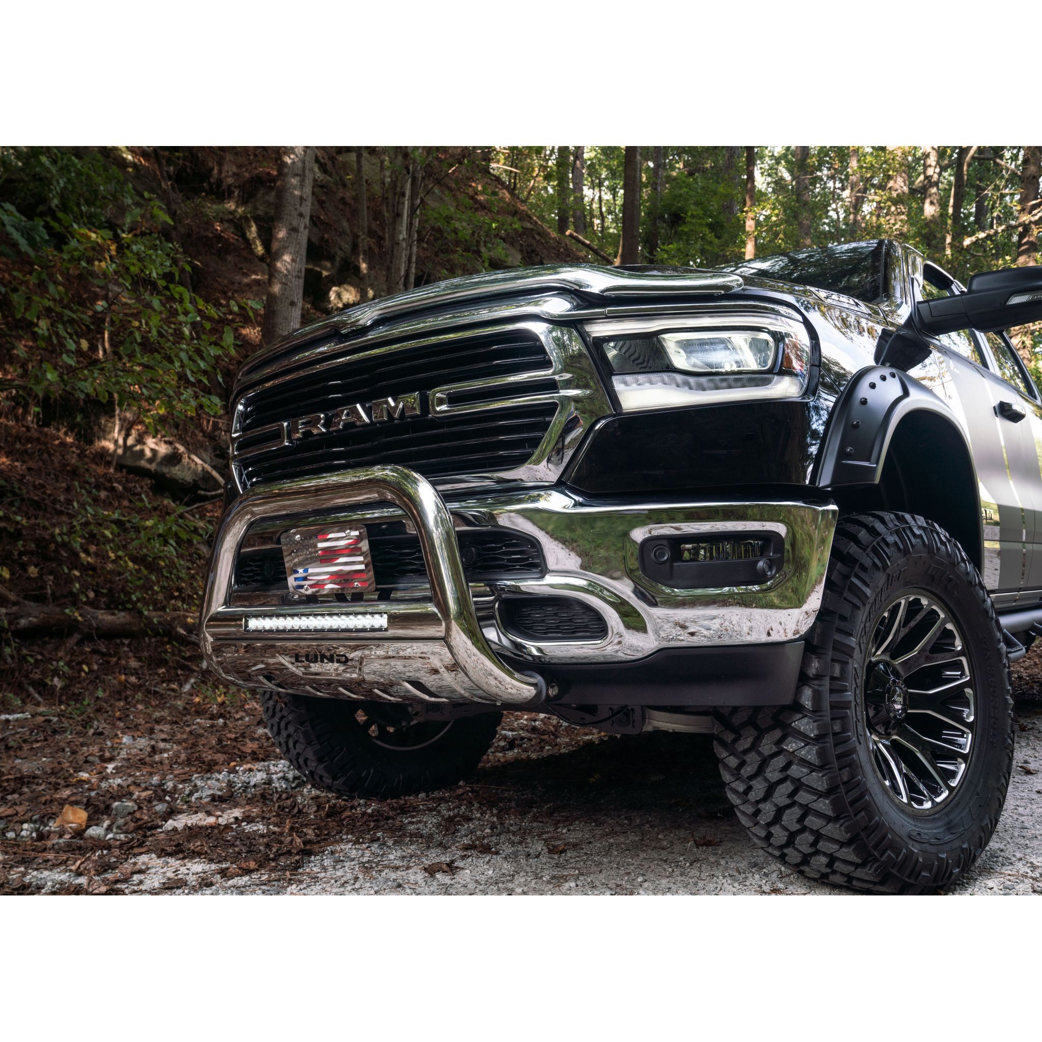 Lund 47021208 Polished Bull Bar w/Light And Wiring for 2019-2022 Ram 1500 Excludes Rebel Models